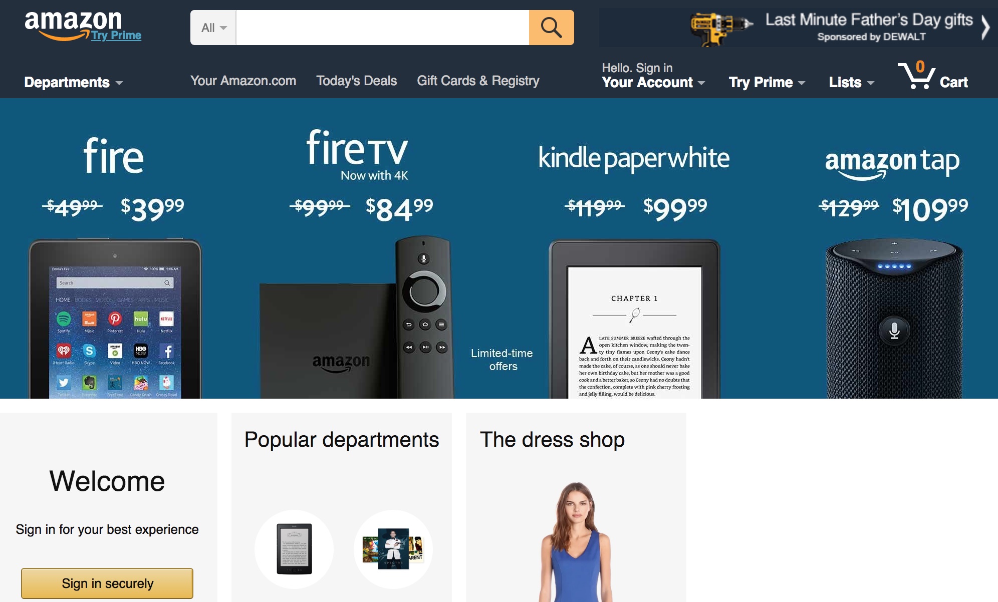 Amazon homepage (2016)